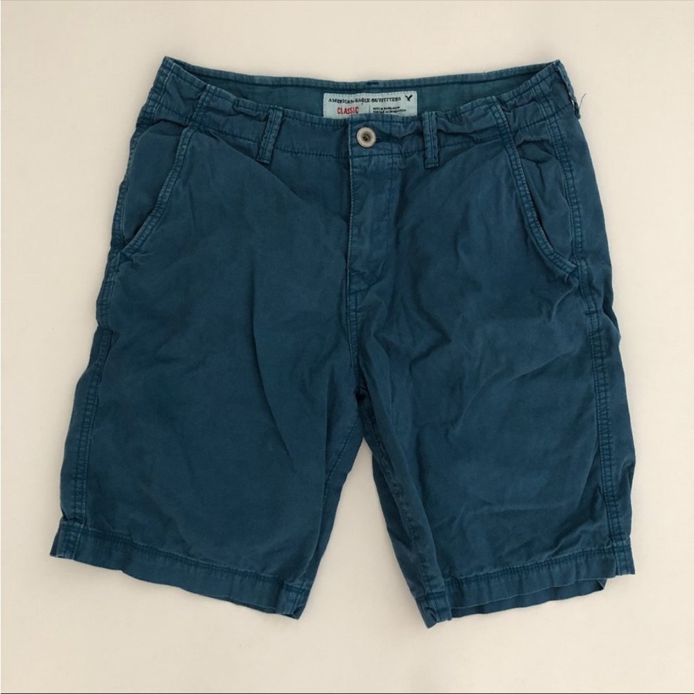 American eagle blue/green chinco shorts size 32 at knee length great condition